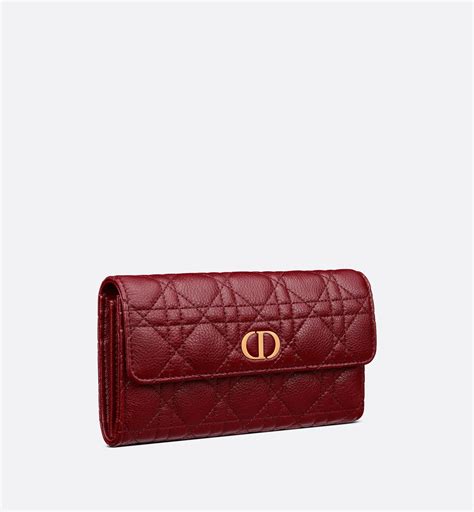 Portefeuille Dior Caro Cuir de veau Cannage souple rouge brique